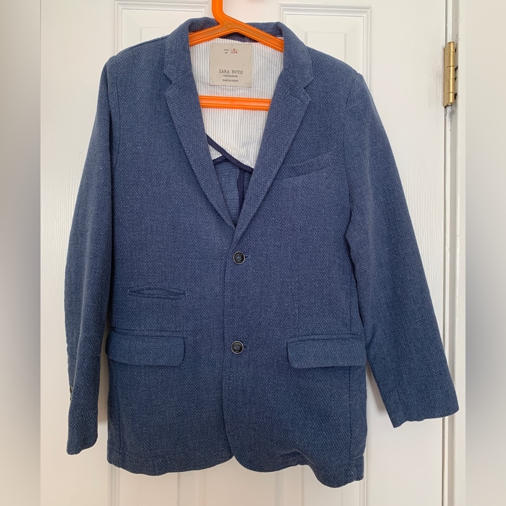 Zara Kids Boys Blue Linen Cotton Blazer Suit Jacket sz 9 134cm